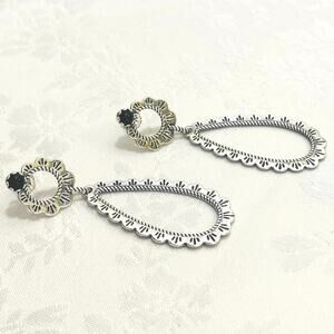 American West Carolyn Pollack Sterling Silver Black Agate Teardrop Drop Earrings